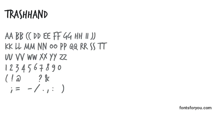 Schriftart Trashhand – Alphabet, Zahlen, spezielle Symbole