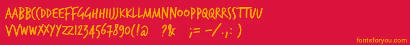 フォントTrashhand – 赤い背景にオレンジの文字