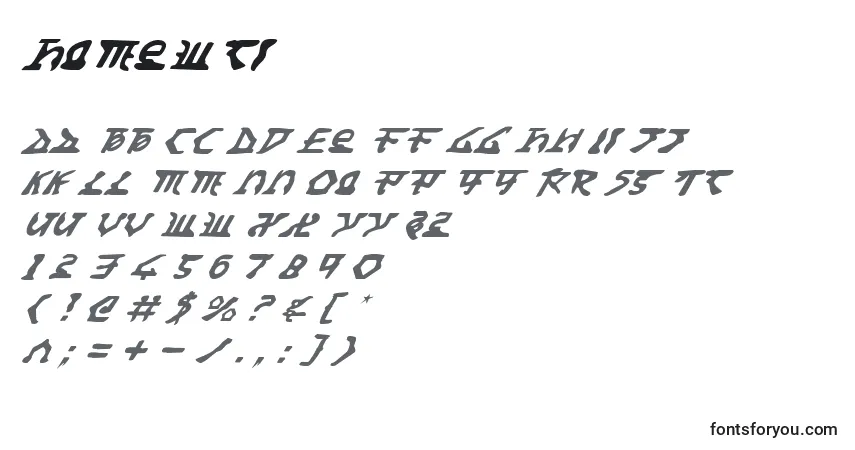 A fonte Homewti – alfabeto, números, caracteres especiais