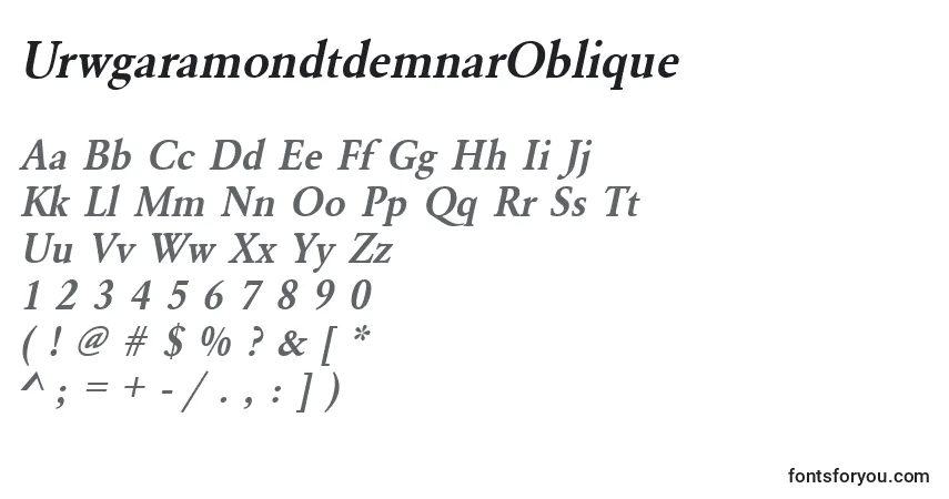 Fuente UrwgaramondtdemnarOblique - alfabeto, números, caracteres especiales