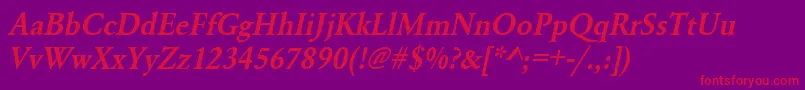 UrwgaramondtdemnarOblique-Schriftart – Rote Schriften auf violettem Hintergrund