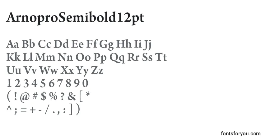 ArnoproSemibold12ptフォント–アルファベット、数字、特殊文字