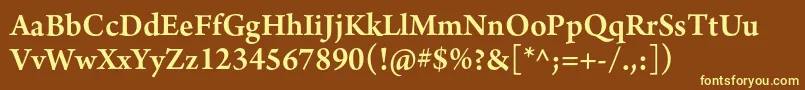 ArnoproSemibold12pt-fontti – keltaiset fontit ruskealla taustalla