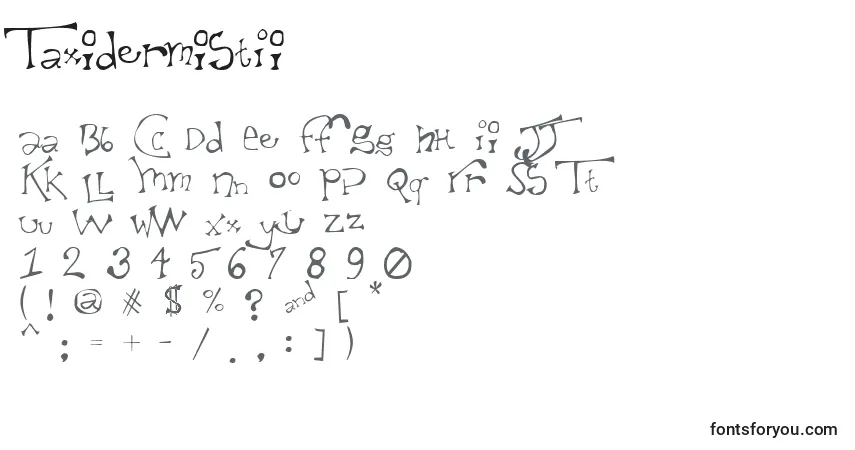 Czcionka TaxidermistIi – alfabet, cyfry, specjalne znaki