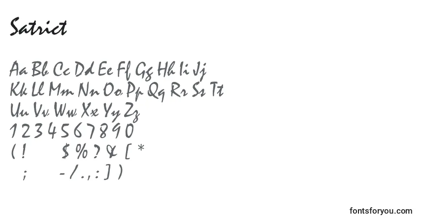 Czcionka Satrict – alfabet, cyfry, specjalne znaki