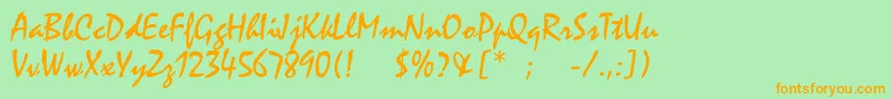 フォントSatrict – オレンジの文字が緑の背景にあります。