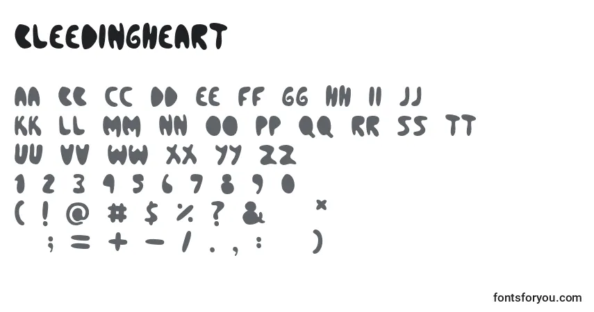 Czcionka BleedingHeart – alfabet, cyfry, specjalne znaki