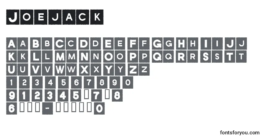 Czcionka Joejack – alfabet, cyfry, specjalne znaki