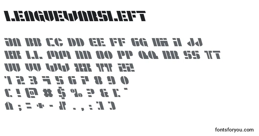 A fonte Leaguewarsleft – alfabeto, números, caracteres especiais