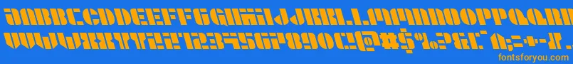 Leaguewarsleft-Schriftart – Orangefarbene Schriften auf blauem Hintergrund