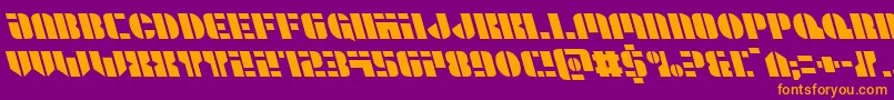 Leaguewarsleft-Schriftart – Orangefarbene Schriften auf violettem Hintergrund