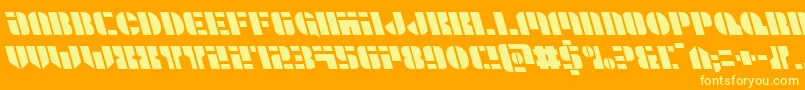 Leaguewarsleft-Schriftart – Gelbe Schriften auf orangefarbenem Hintergrund