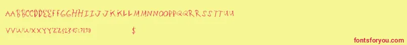 Fonte Scratchingmatters – fontes vermelhas em um fundo amarelo