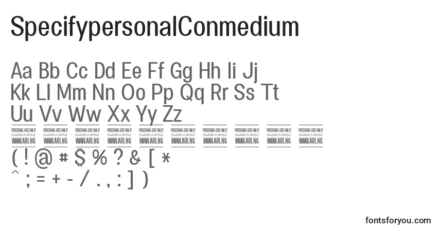 SpecifypersonalConmedium-fontti – aakkoset, numerot, erikoismerkit