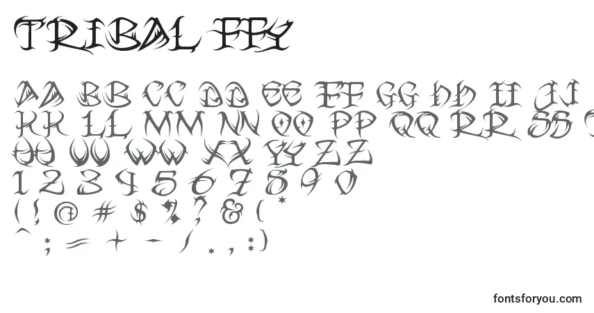 Schriftart Tribal ffy – Alphabet, Zahlen, spezielle Symbole