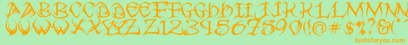 Tribal ffy-Schriftart – Orangefarbene Schriften auf grünem Hintergrund