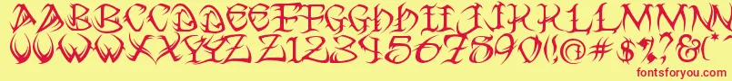 Tribal ffy-Schriftart – Rote Schriften auf gelbem Hintergrund
