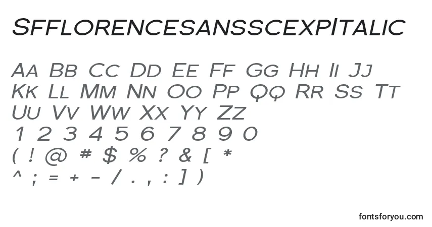 Czcionka SfflorencesansscexpItalic – alfabet, cyfry, specjalne znaki