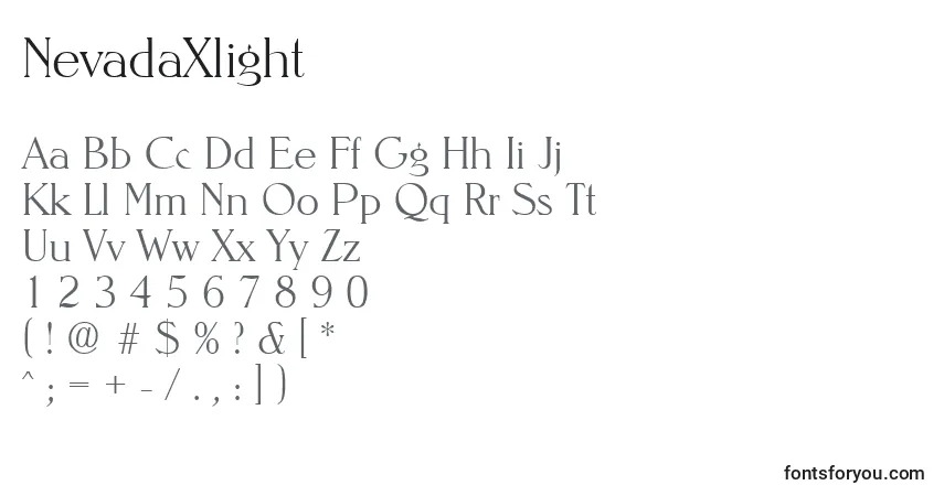 A fonte NevadaXlight – alfabeto, números, caracteres especiais
