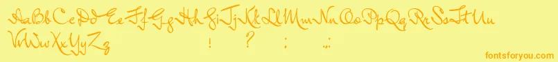 フォントInductiveResonance – オレンジの文字が黄色の背景にあります。