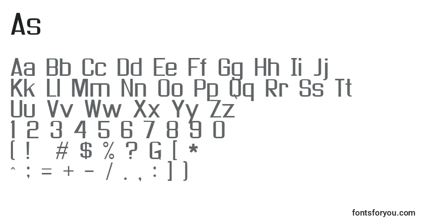 Fuente As - alfabeto, números, caracteres especiales
