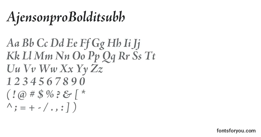 A fonte AjensonproBolditsubh – alfabeto, números, caracteres especiais