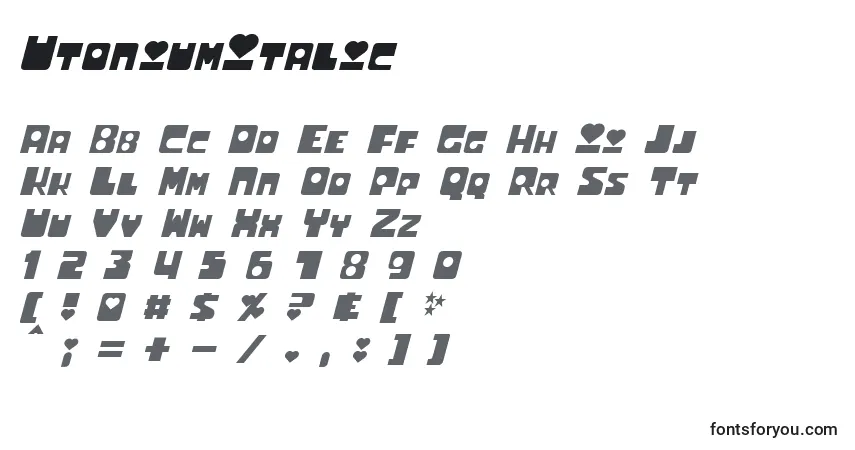 Czcionka UtoniumItalic – alfabet, cyfry, specjalne znaki