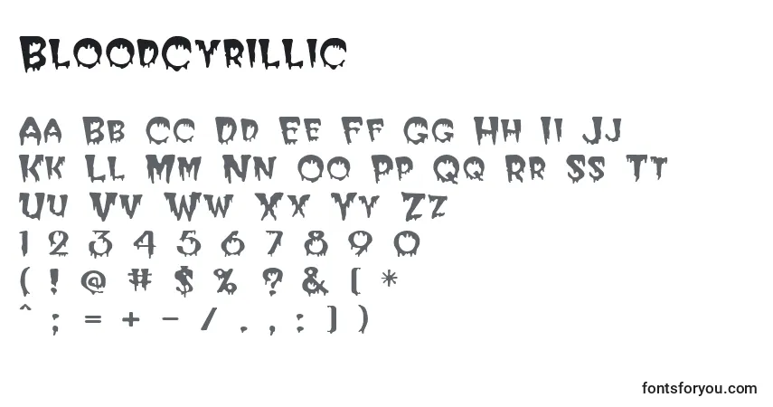 Schriftart BloodCyrillic – Alphabet, Zahlen, spezielle Symbole