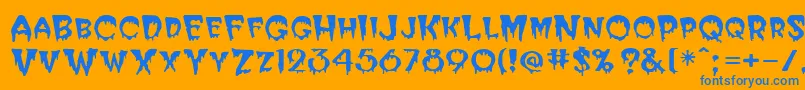 BloodCyrillic-Schriftart – Blaue Schriften auf orangefarbenem Hintergrund