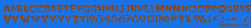 フォントBloodCyrillic – 茶色の文字が青い背景にあります。