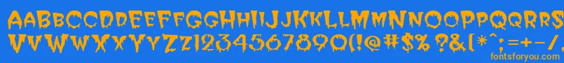 BloodCyrillic-Schriftart – Orangefarbene Schriften auf blauem Hintergrund