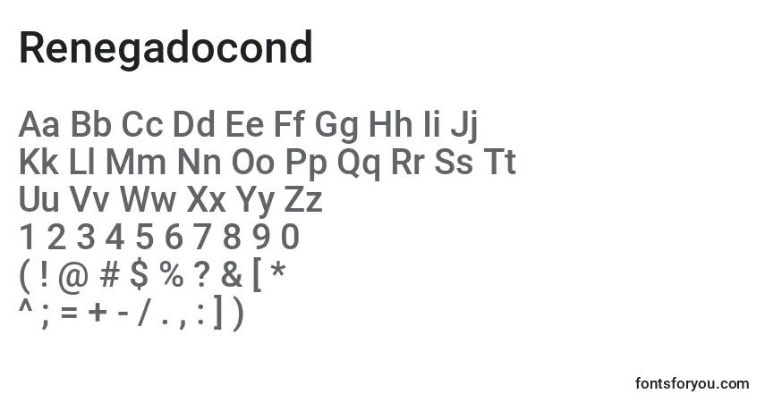 Schriftart Renegadocond – Alphabet, Zahlen, spezielle Symbole