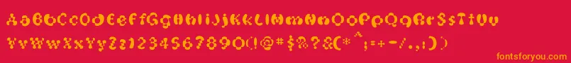 フォントOakMagicmushroom – 赤い背景にオレンジの文字