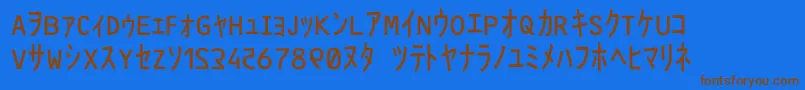 フォントMatrixCodeNfi – 茶色の文字が青い背景にあります。