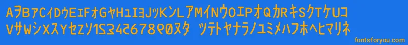 フォントMatrixCodeNfi – オレンジ色の文字が青い背景にあります。