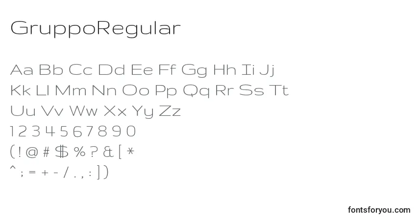 Schriftart GruppoRegular – Alphabet, Zahlen, spezielle Symbole