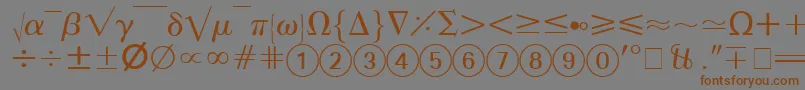 フォントAbacusFourSsi – 茶色の文字が灰色の背景にあります。