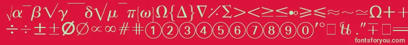 フォントAbacusFourSsi – 赤い背景に緑の文字