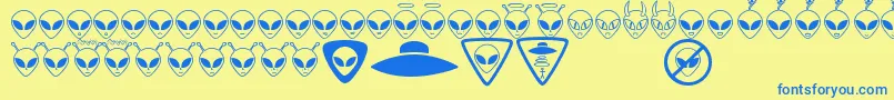 フォントAlienconsTfb – 青い文字が黄色の背景にあります。