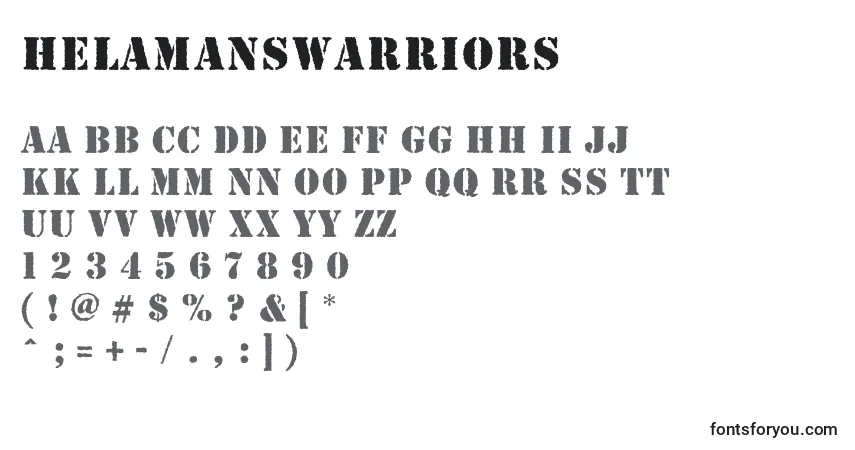 Czcionka Helamanswarriors – alfabet, cyfry, specjalne znaki