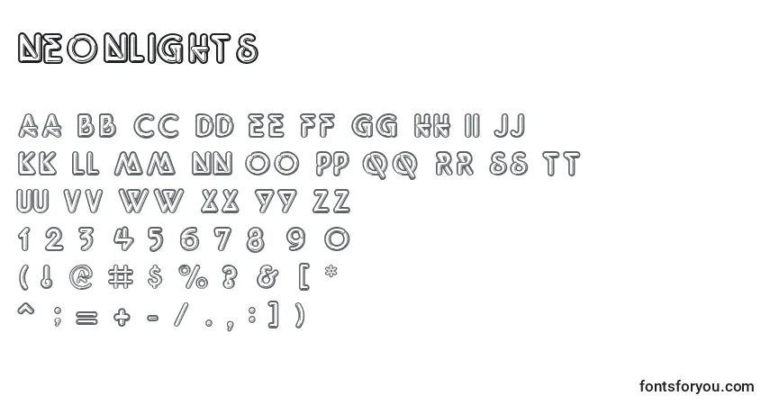 Шрифт NeonLights – алфавит, цифры, специальные символы