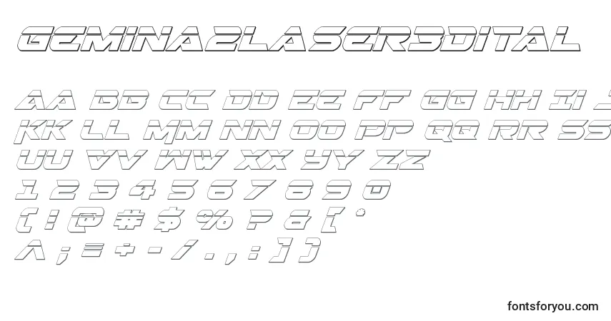 Czcionka Gemina2laser3Dital – alfabet, cyfry, specjalne znaki
