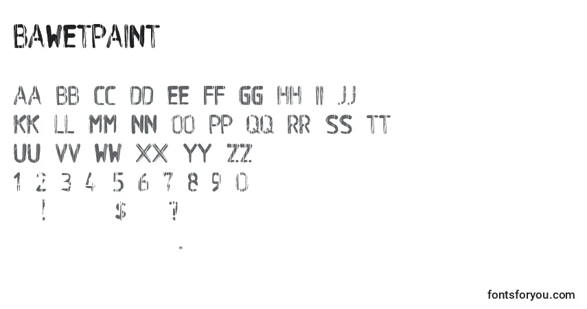 A fonte BaWetPaint – alfabeto, números, caracteres especiais