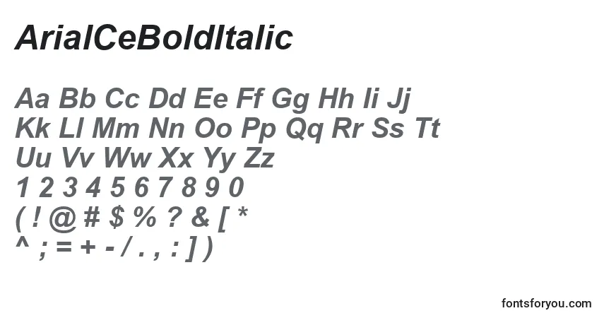 A fonte ArialCeBoldItalic – alfabeto, números, caracteres especiais