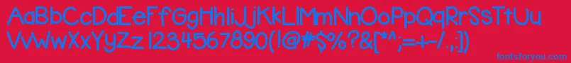 Kbbubblegum-Schriftart – Blaue Schriften auf rotem Hintergrund