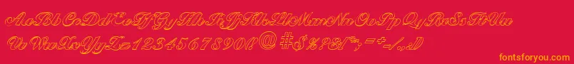 BallantinesoutlineBlackRegular-Schriftart – Orangefarbene Schriften auf rotem Hintergrund