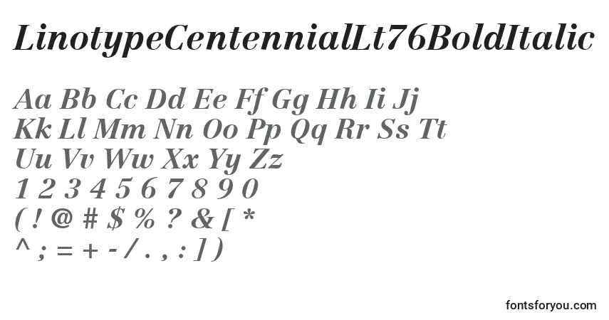 Czcionka LinotypeCentennialLt76BoldItalic – alfabet, cyfry, specjalne znaki