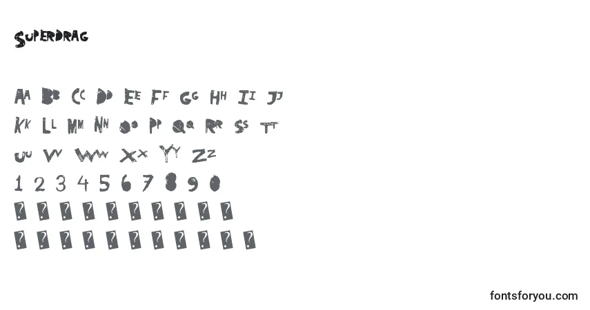 A fonte Superdrag – alfabeto, números, caracteres especiais