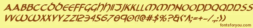 フォントTristramBoldItalic – 茶色の文字が黄色の背景にあります。