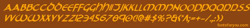 フォントTristramBoldItalic – オレンジ色の文字が茶色の背景にあります。